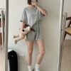 韓系反折袖捲邊上衣➕短褲套裝