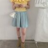 皮帶後腰鬆緊牛仔百褶短裙