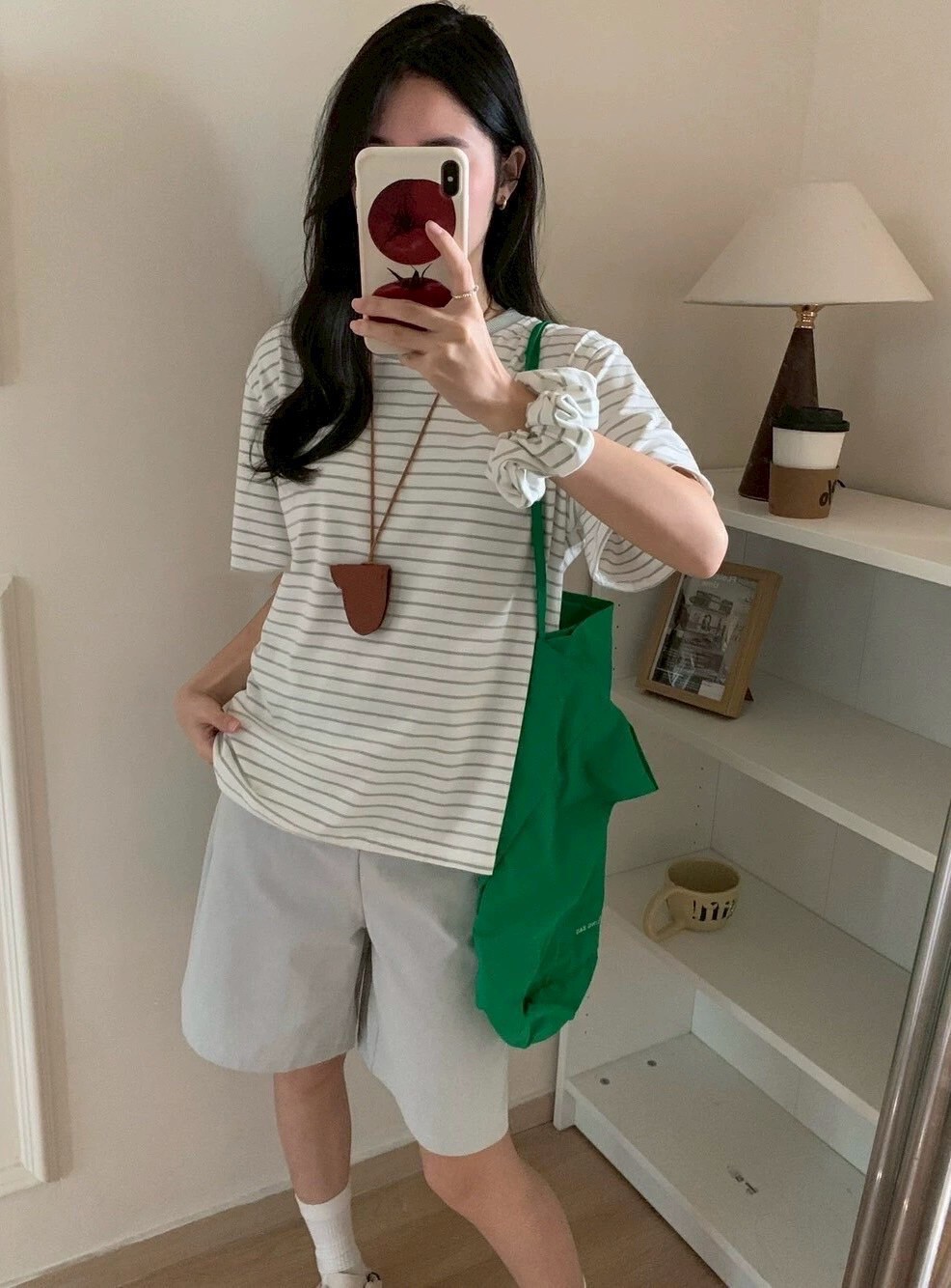 附髮圈條紋圓領T