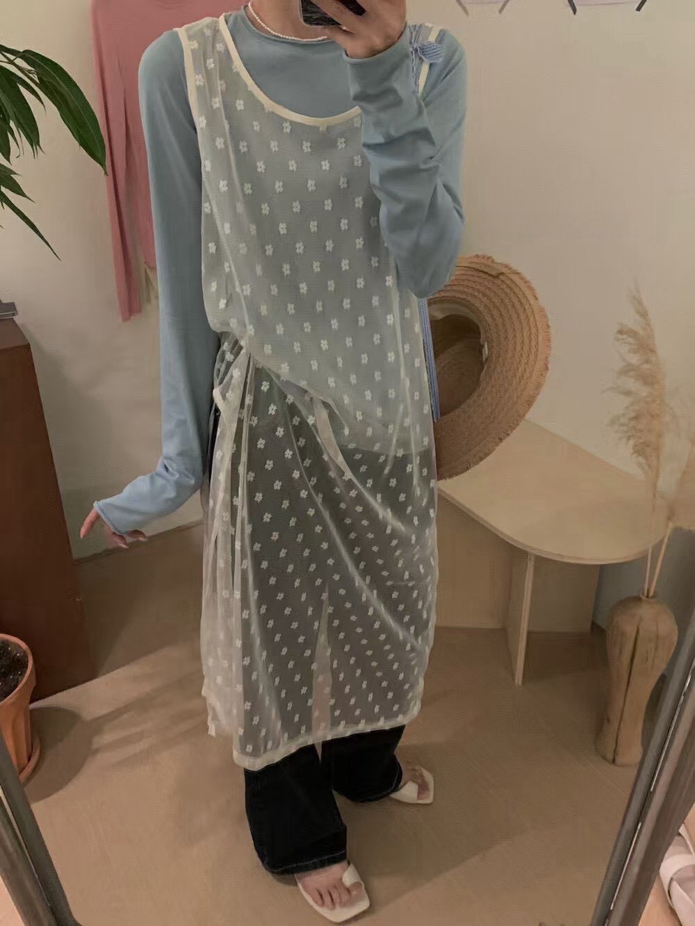 透膚小花長版外罩