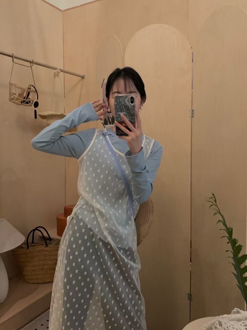透膚小花長版外罩