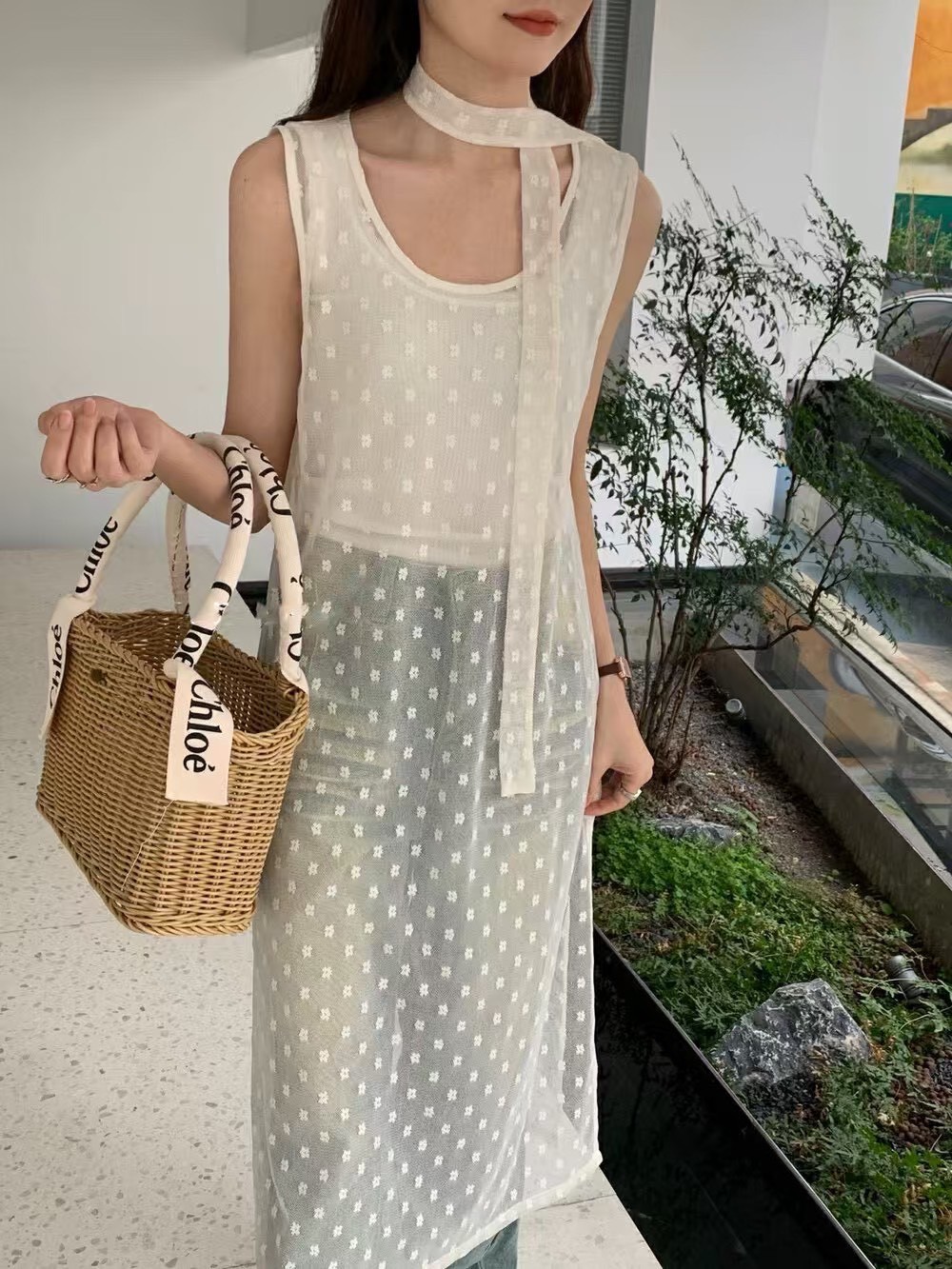 透膚小花長版外罩