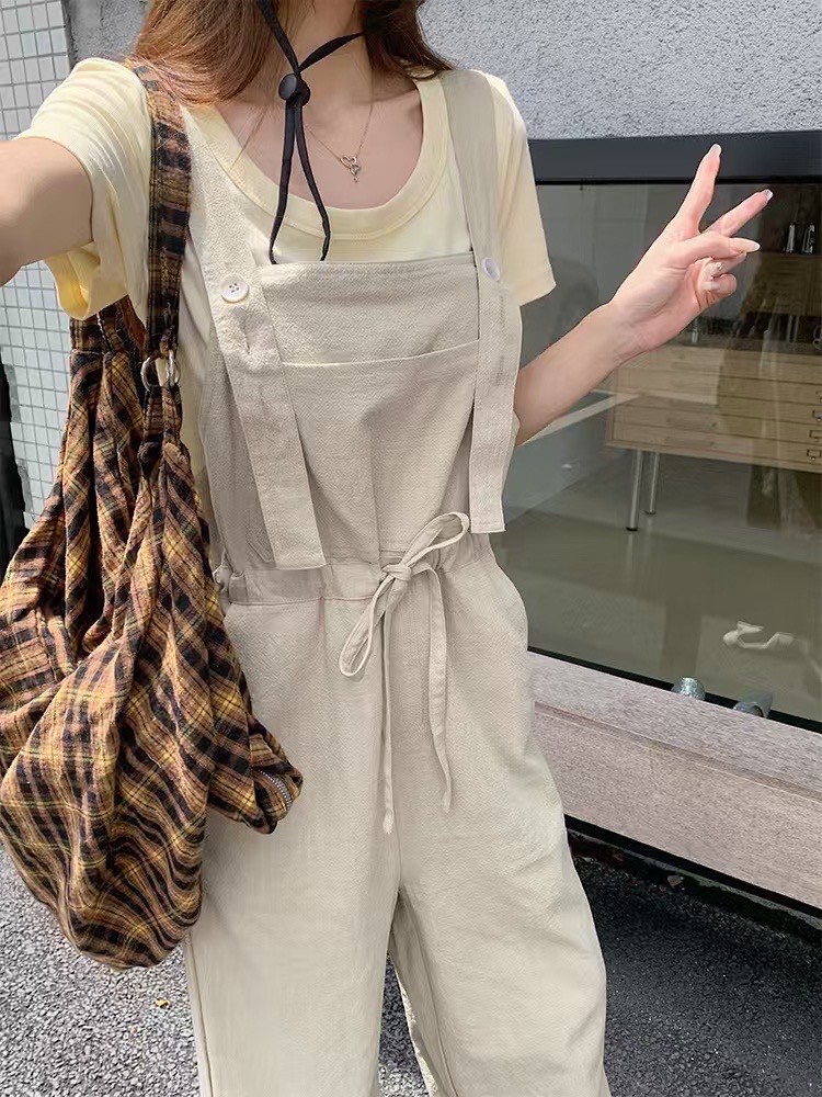 前口袋牛仔吊帶褲