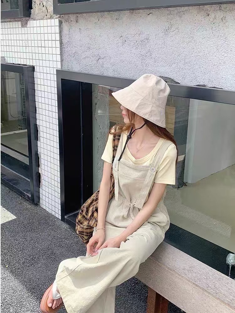前口袋牛仔吊帶褲