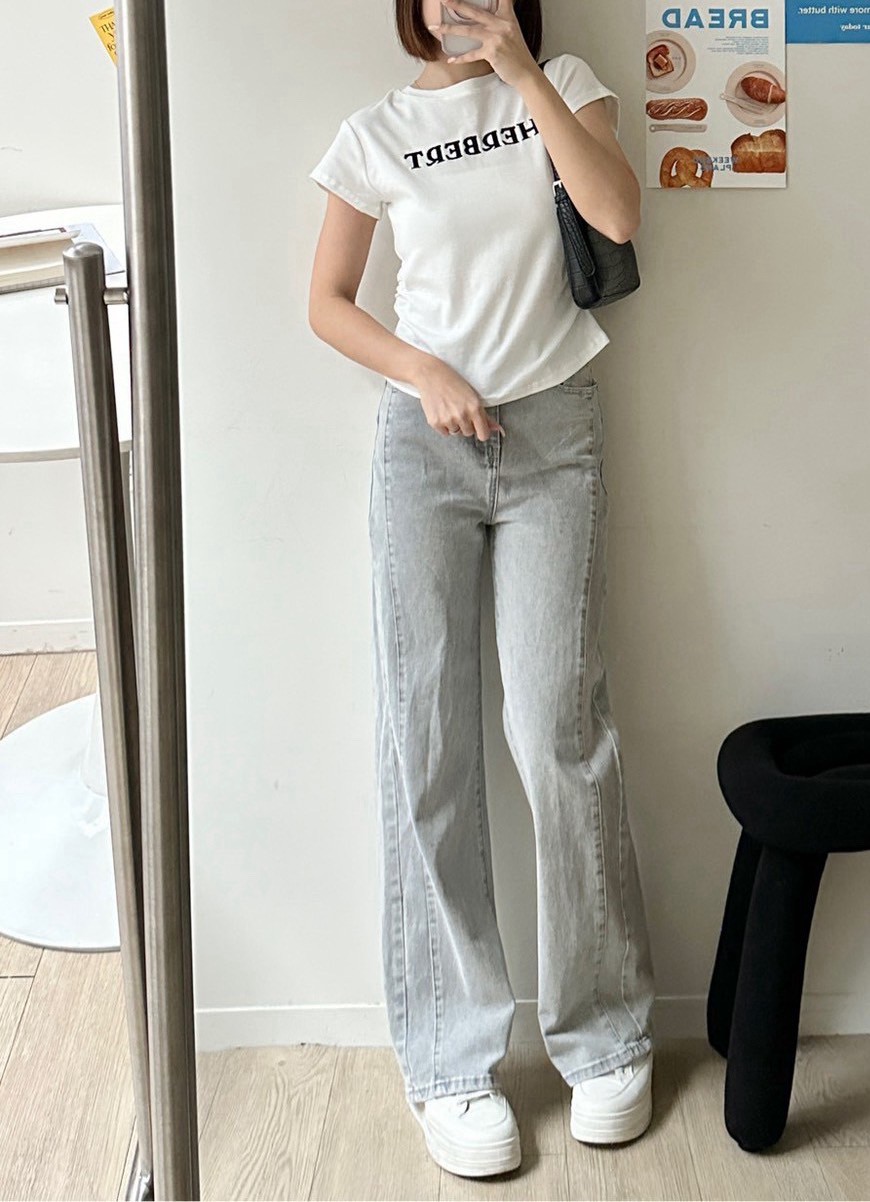 刺繡縮腰英文T