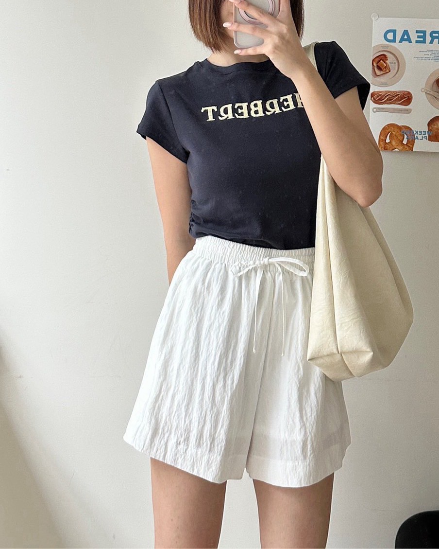 刺繡縮腰英文T