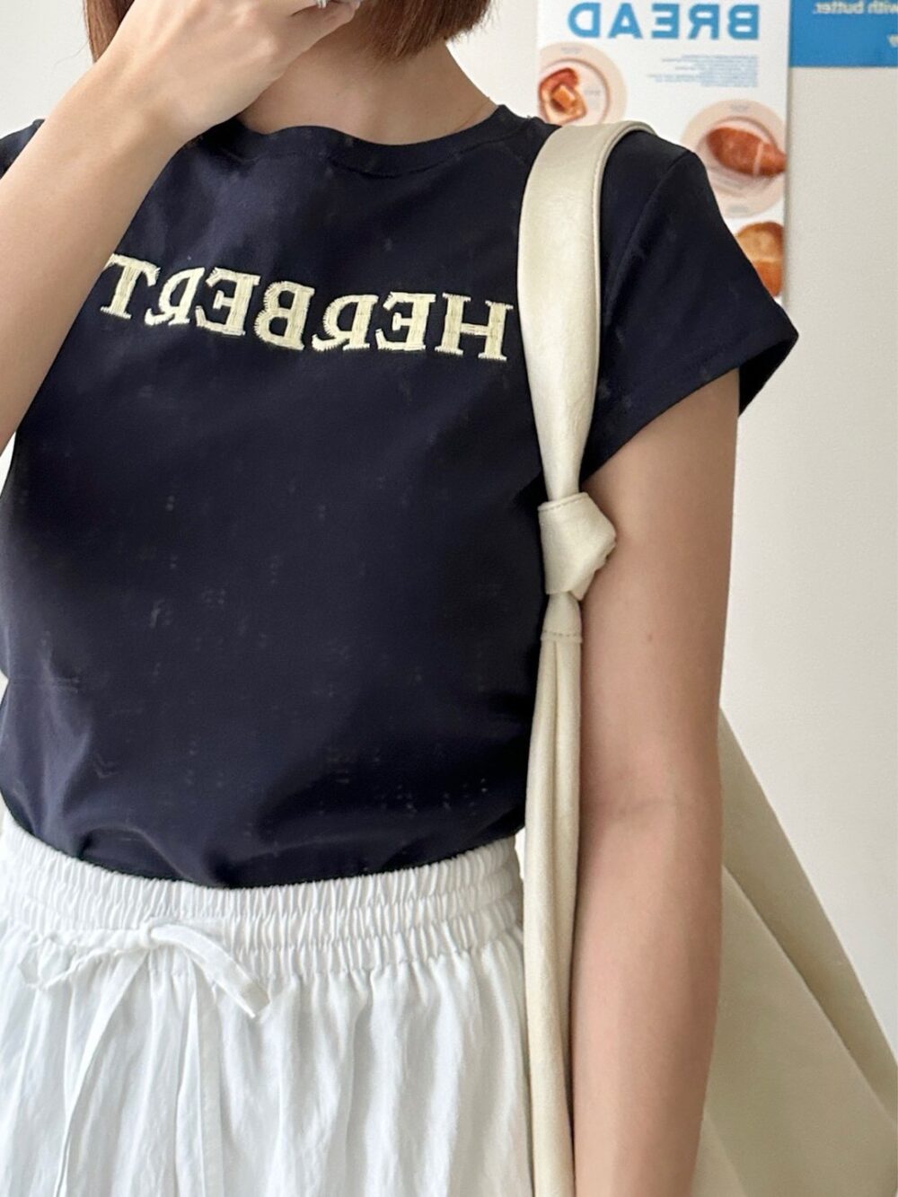 刺繡縮腰英文T