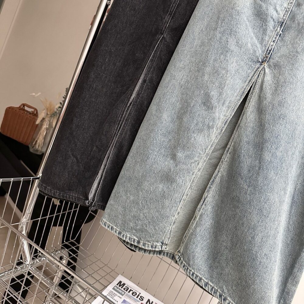 側綁結牛仔長裙
