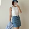 後口袋設計彈力牛仔褲裙