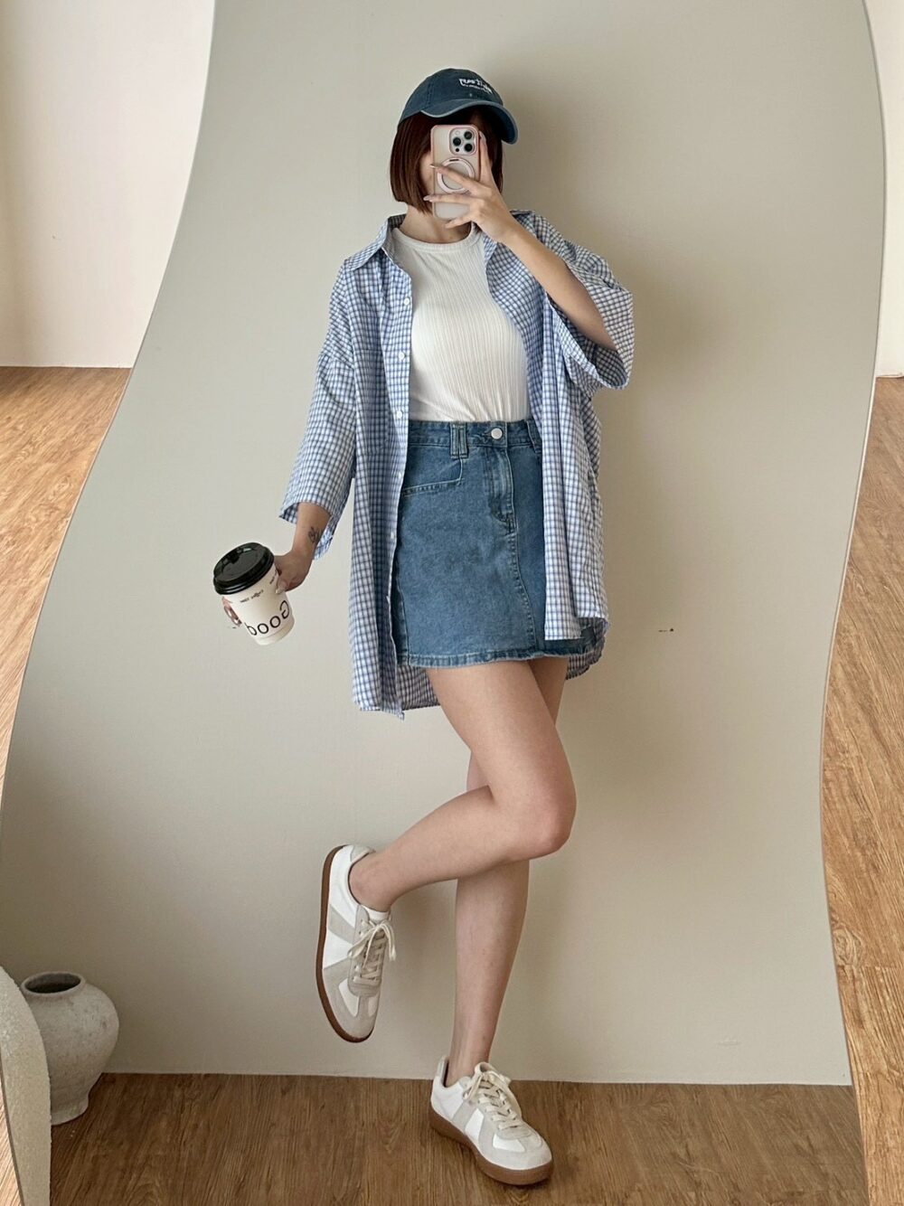 後口袋設計彈力牛仔褲裙