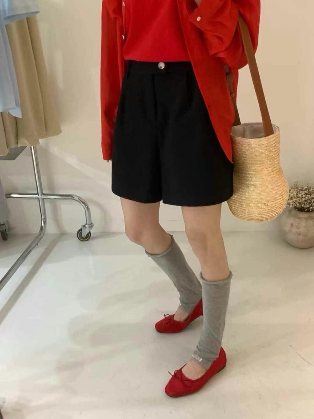 側釦棉麻短褲