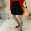 側釦棉麻短褲